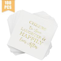 Haodou 100 Pcs Wedding Napkins Gold Love Laughter and Happily Ever After Bridal Shower Napkins 4.5 sq.in.