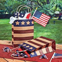 Fun Express - Med Americana Craft Bags for Fourth of July - Party Supplies - Bags - Paper Gift W & Handles - Fourth of July - 12 Pieces