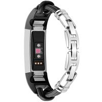 Natbabe Compatible with Fitbit Alta Bands,Leather Metal Women Men Smart Watch Bracelet,Stainless Steel Replacement Wristbands for Fitbit Alta HR Fitness Tracker Black(6.7-8.1 inch)