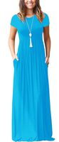 VIISHOW Women's Short Sleeve Loose Plain Maxi Dresses Plus Size Casual Long Dresses with Pockets (3XL, Nile Blue)