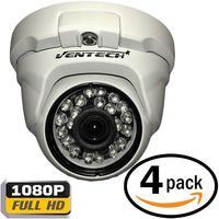 12v Security Camera for Outside Home by Ventech (4 Pack) with 24 ir led Day-Night Vision 80ft ir Cut cmos 1200TVL 1080p CCTV Video Type Dome Indoor Outdoor Weatherproof ip66 More Than 800tvl 700tvl