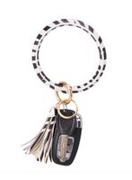Coolcos Key Ring Bracelets Wristlet Keychain Bangle Keyring - Large Circle Leather Tassel Bracelet Holder For Women Gift (Zebra)