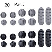 20 Pieces Cable Holders Adhesive Silicone Cable Clips Desk Cable Management cable tidy Wire Holder cable organisers for TV PC Laptop Home Office, Black and Grey