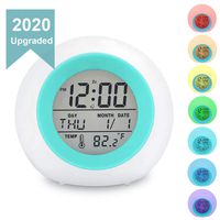 Kids Digital Alarm Clock, 7 Color Night Light, Snooze, Temperature Detect for Toddler, Children Boys and Girls, Students to Wake up at Bedroom, Bedside, Batteries Operated (Blue)