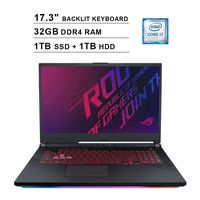 2020 ASUS ROG 17.3 Inch FHD 1080P Gaming Laptop (Intel 6-Core i7-9750H up to 4.5GHz, NVIDIA GTX 1660 Ti 6GB, 32GB DDR4 RAM, 1TB SSD (Boot) + 1TB HDD, Backlit KB, WiFi, Bluetooth, HDMI, Windows 10)