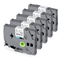 Compatible Brother P-Touch TZ TZe TZe-231 TZ-231 Label Tape, 12mm Label Maker Tapes for Brother p-Touch PTH110 PT-D210 PT-D200 PTD600 Pt-d400, Standard Laminated Black on White 26.2 Feet Roll, 5-Pack