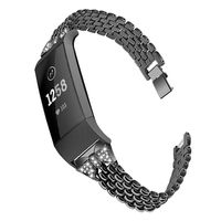 TechCode Watch Charge 3 Straps for Women, Metal Jewelry Watchband with Bling Rhinestone Bracelet Stainless Steel Wristband Strap Replacement for Fitbit Charge 3 Fitness Watch (Black)