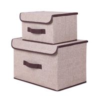 Foldable Fabric Storage Boxes Set-2 Pack with Lids for Shelf Closet Kids Toy Book Living Room Storage and Organize(Beige)