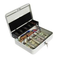 Cash Box with Money Tray | Petty Cash Lock Box | Includes Tiered Design with Cash Tray for Bills and Coins | Portable Money Box | Ideal for Cash Registers | Secure Lock with 2 Keys | Bright White