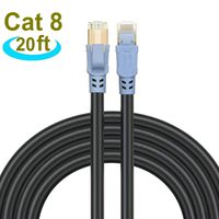 Cat 8 Ethernet Cable 20 Ft Internet Network Cord, Higher Speed Than Cat 7 Cable, 26AWG 40Gbps 2000Mhz SSTP Cat 8 Cable with Gold Plated RJ45 Connector for Router, Modem, Gaming, Xbox (20 ft / 6m)