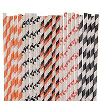 Biodegradable Paper Straws Mix, Halloween, Orange Black, Striped Pennant Banner (25)