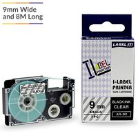 UBICON Black On Clear Label Tape Compatible for CASIO KL Label Printers; Single Pack; 9 mm (3/8 inch) Wide and 8 Meters (26.2 feet) Long;