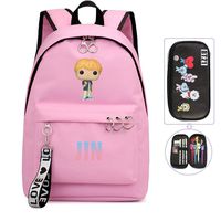 Cianowegy Kpop BTS Backpack, Bangtan Boys Daypack Laptop Bag College School Bookbag with 1PCS Large Capacity Pencil Case, Nice Gift for BTS Kids ARMY(Pink-1: JIN)