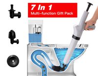 7 in 1 White Air Pressure Plunger Kits,Air Drain Blaster Gun Plunger High Pressure with 5 Heads,Detachable Assembly Sewer Toilet Kitchen Sink For Clogged Toilet and Kitchen Bathroom Tubs