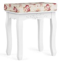 Giantex White Vanity Stool for Women with Velcro Padded Seat Removable Easy-Cleaning Cushions Comfortable Girls Piano Dressing Table Makeup Desk Bench Chair for Bedroom Bathroom Modern Wood Legs Curved Vanity Stools with Detachable Cushion