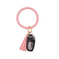 Coolcos Key Ring Bracelets Wristlet Keychain Bangle Keyring - Large Circle Leather Tassel Bracelet Holder For Women Gift(Pink)