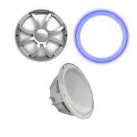 wet sounds Revo 10" Subwoofer, Grill, RGB LED Ring - White Subwoofer & Silver XS Grill - 2 Ohm