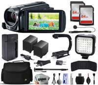 Canon VIXIA HF R52 HD Video Camcorder with 2X 64GB SD Card, 72" Monopod, X-Grip Action Stabilizing Handle, VL-5 LED Video Light, Air Cleaner Blower, 10pcs Cleaning Kit and Accessory Bundle