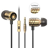 Earbuds GGMM Full Metal Headphones with Microphone Noise Isolating Earphones in Ear Wired Ear Buds Fits All 3.5mm Jack Connector Device (C800-Gold)