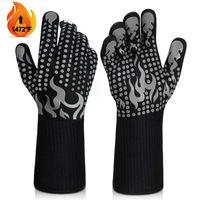BBQ Gloves, 1476°F Heat Resistant Grilling Gloves Silicone Non-Slip Oven Gloves Long Kitchen Gloves for Barbecue, Cooking, Baking, Welding, Cutting -Grey
