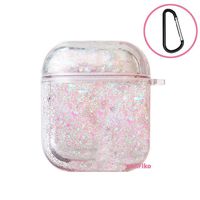 UnnFiko Bling Quicksand Case Compatible with AirPods 1/2, Cute Sparkle Liquid Protective Case, Funny Creative Hard Clear Airpods 1 & 2 Cover with Keychain (Silver Pink)