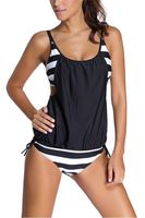 Dokotoo Womens Stripes Lined Up Double Up Tankini Top Bikini Swimwear,(US 20-22)XXXL,Black