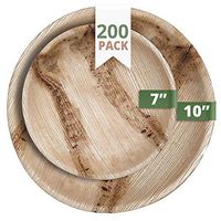 CaterEco Round Palm Leaf Plates Set (Pack of 200) | (100) Dinner Plates and (100) Salad Plates | Ecofriendly Disposable Dinnerware | Heavy Duty Biodegradable Party Utensils for Wedding, Camping & More