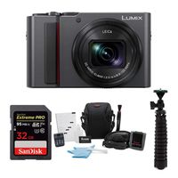 Panasonic LUMIX ZS200 4K Digital Camera (Silver) with 32GB Memory Card and Accessory Bundle