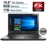 Lenovo 15.6'' HD LED Signature Laptop PC, AMD Quad-Core FX-7500 8 GB RAM, 1 TB HDD, DVD +/- RW, Bluetooth, HDMI, Dolby Audio, Windows 10-Black (Renewed)