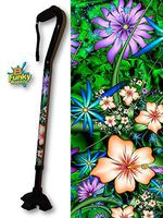 Adjustable Walking Cane Aluminum Self Adjustable Quad Cane Tip Foot with Hibiscus Passion Flowers