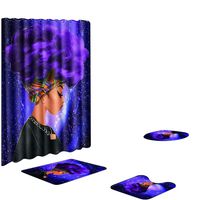 4PCs Bathroom Rug Set Pgojuni Sea Style Non Slip Toilet Bathroom Shower Curtain Polyester Cover Mat Set (C)