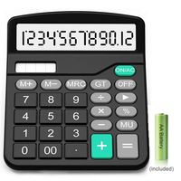 Calculator,12-Digit Solar Battery Basic Calculator,Solar Battery Dual Power with Large LCD Display Office Calculators(Black002) (Black002)