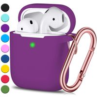 JINGCI Airpods Case, Full Protective Airpods Case Cover Silicone Airpods Case Keychain for Girls and Women, Soft Chargeable Headphone Case with Rose Gold Carabiner for AirPods 2 and 1, Plum