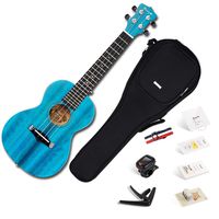 Enya Concert Ukulele 23 Inch Blue Solid Mahogany Top with Ukulele Starter Kit Includes Online Lessons, Tuner,Case, Strap, Strings, Capo, Sand Shaker, Pick,Polish Cloth (EUC-25D BU)