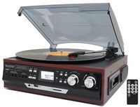 Boytone BT-17DJM-C 3-Speed Stereo Turntable, 2 Built in Speakers Digital LCD Display AM/FM, USB/SD/AUX+ Cassette/MP3 & WMA Playback /Recorder & Headphone Jack + Remote Control