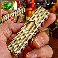 Antique Style Oil Lighter,Metal Pure Copper Lighter with Ejection Ignition, Replaceable Flint Refillable Cool Lighters