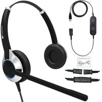TruVoice Deluxe Double Headset with NC Mic and USB Adapter Cable with Mute Switch and Volume Control for PC, Softphones; Skype, Skype for Business, Office 365, Avaya One-X and Cisco Jabber etc