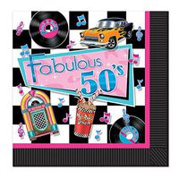Club Pack of 192 Multi-color Fabulous 50's Theme 2-Ply Disposable Party Luncheon Napkins