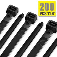 Zip Ties Heavy Duty 12 Inch Actual 11.8 Inch Cable Ties Black Zip Tie 200 Packs Wire Ties 120LB Tensile Strength UV Resistant PA66 Nylon Zipties 0.3 inch Wide and 0.06 Inch Thick