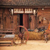 OFILA Barn Backdrop 5x5ft Western Cowboy Photography Background Wood Wheels Horseshoes Photos Cowboy Theme Backdrop for Kids Birthday Western Theme Events Shotgun Lasso Children Photobooth Video Props