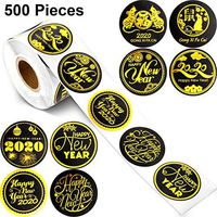 Happy New Year Stickers Thank You Seal Stickers Valentine's Day Stickers Inspirational Quote Stickers Snowflake Label Stickers (New Year Black, 500 Pieces)