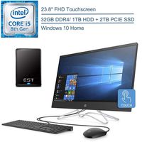2020 HP 24 All in One Desktop Computer/ 23.8" FHD Touchscreen/Intel Hexa-Core i5-8400t Up to 3.3GHz/ 32GB DDR4 RAM/ 1TB HDD + 2TB PCIE SSD/DVDRW/AC WiFi/Windows 10 + EST 500GB External Hard Drive