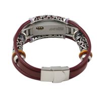 TeaBoy Band Compatible with Fitbit Alta/Alta HR,Soft Leather Native Aborigines Style Stainless Steel Wristbands Bracelet Replacement Strap Compatible with Fitbit Alta/Alta HR