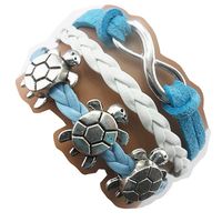 Ac Union ACUNION Handmade Three Tortoise Turtle Charm Friendship Gift Leather Bracelet