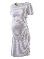 Liu & Qu Women's Ruched Maternity Bodycon Dress Mama Causual Short Sleeve Wrap Dresses Grey White