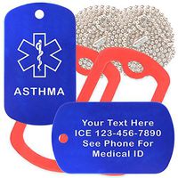 Custom 2 Pack - Asthma Medical Alert ID Necklaces with Black Custom Tags, Red Silencers, and 30'' USA Chains