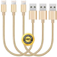 CableCord Short Nylon Braided USB Lightning Charging Cable/Data USB Compatible for iPhoneX Case /8/8 Plus/7/7 Plus/6/6s Plus,iPad Mini- 8-inch (3-Pack, Gold)