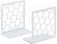 GEOMOD Decorative Geometric Honeycomb Metal Bookends (Gray, 1 Pair) Book Ends for Tables, Desks, Shelves