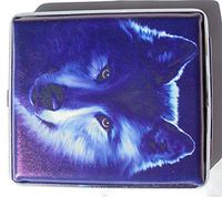 Metal Cigarette Case Wolf Design - Book Open Style - Fits Kings