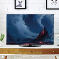 Volcano Indoor POP TV dust Cover,Cover Type 65 inch LCD TV 3D Printed with Vivid Erupting Scenery of Active Volcano Hot Lava Magma Geology Nighttime,Quality Waterproof Polyester Protect Your TV